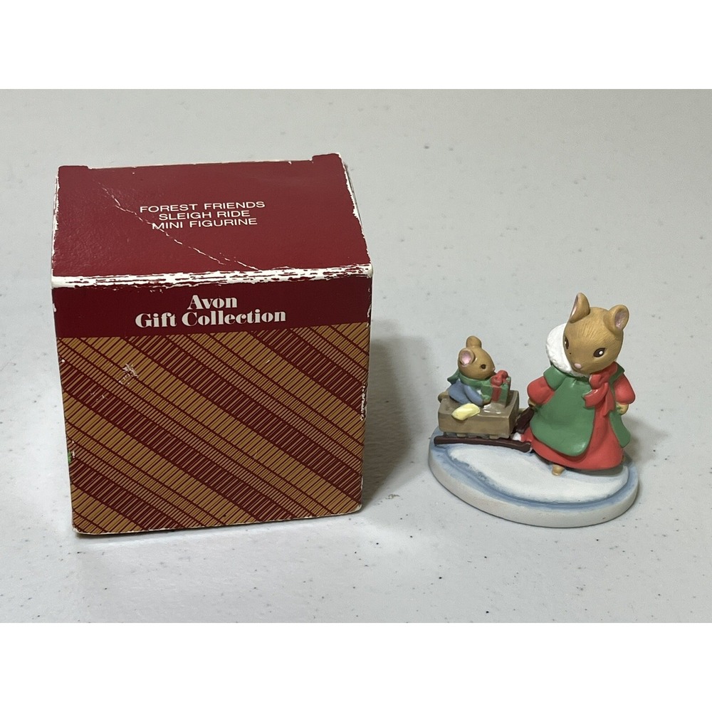 Avon Gift Collection Forest Friends Sleigh Ride Mini Figurine 2" x 2" With Box